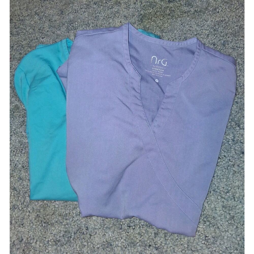 NRG by Barco Stretch Scrub Top Womens Size Small Purple Blue Lot Of 2